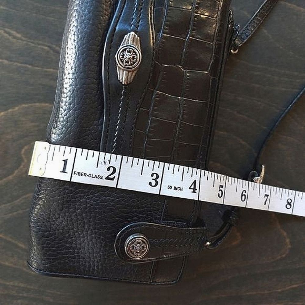 Vtg 90s black pebbled leather multi-pocket crossbody mini bag - Picture 4 of 16